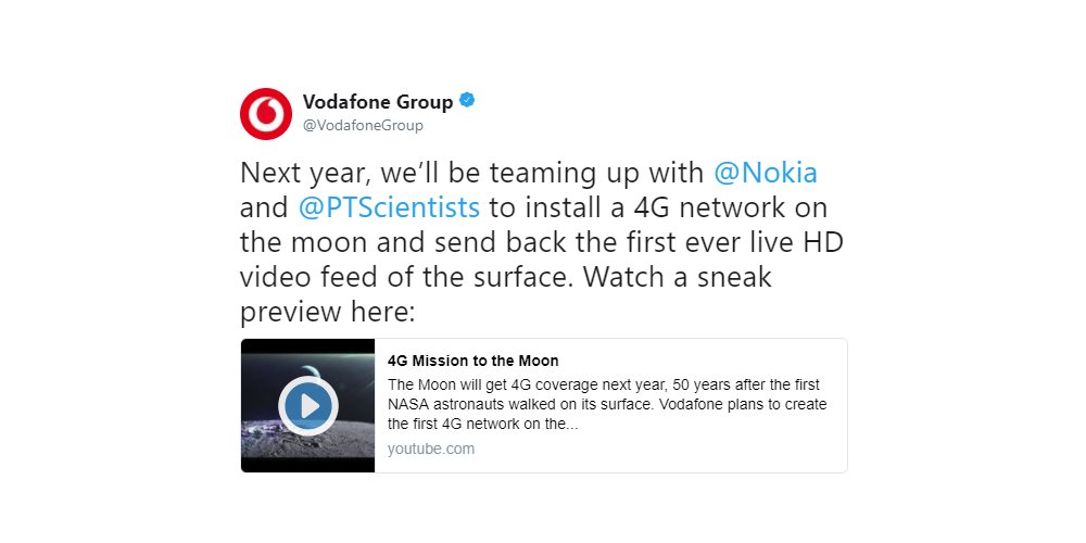 Nokia, Vodafone и Audi планируют создать на Луне сеть 4G